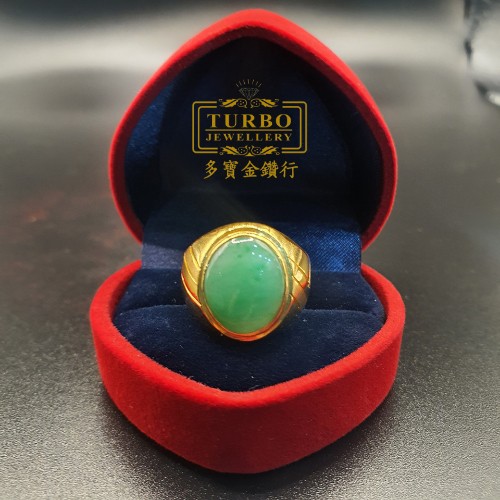 TURBO [A玉] 包边蛋玉黄金戒指 916 Round Egg Jade Gold Ring