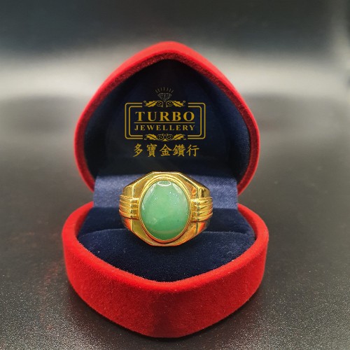 TURBO [A玉] 八角面蛋玉黄金戒指 916 Octagonal face egg jade Gold Ring 2