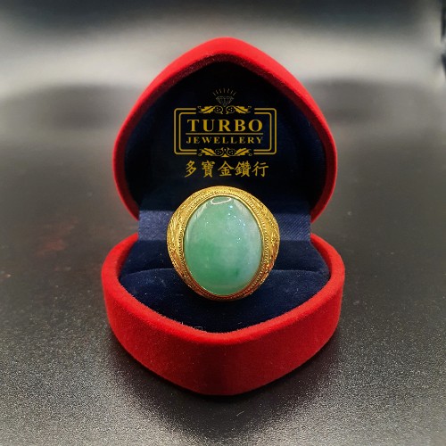 TURBO [A玉] 龙臂蛋玉黄金戒指 916 Dragon Egg Jade Gold Ring