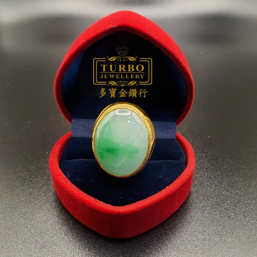 TURBO [A玉] 斜线蛋玉黄金戒指 916 Slant Line Egg Jade Gold Ring